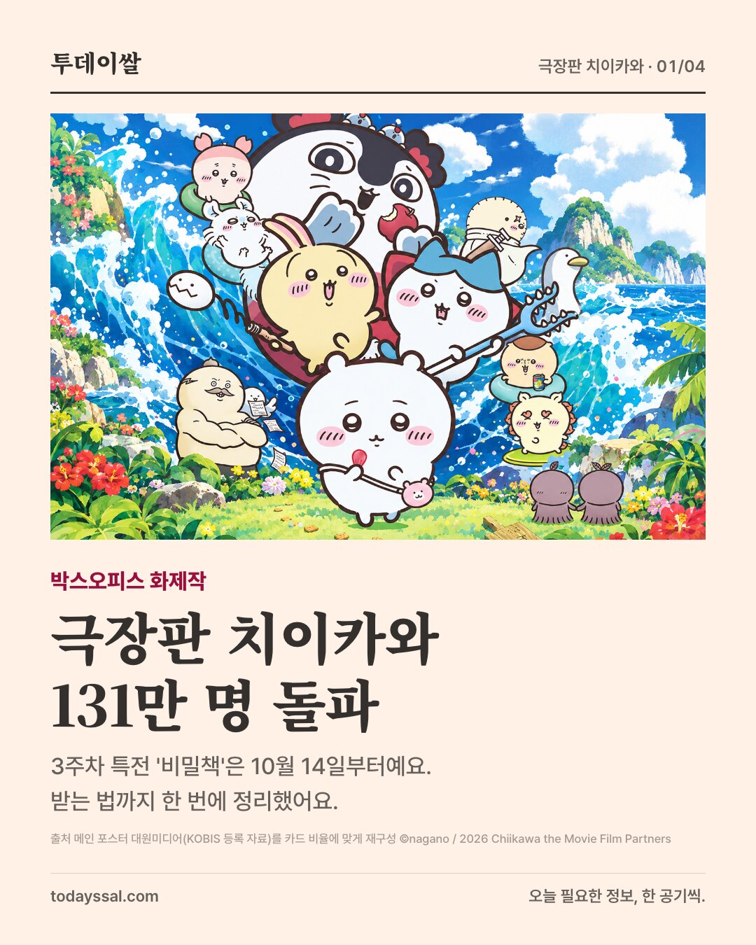 극장판 치이카와 131만 명 돌파, 3주차 특전 '비밀책' 받는 법
