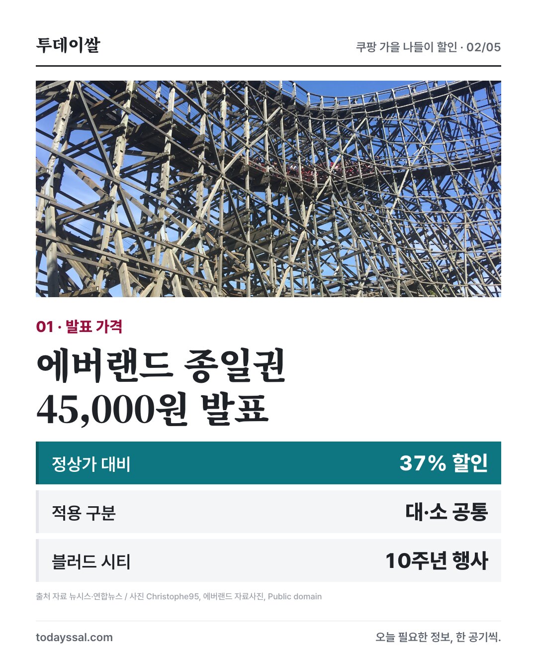 에버랜드 자료사진과 종일 이용권 발표 가격 45,000원·할인율 37%