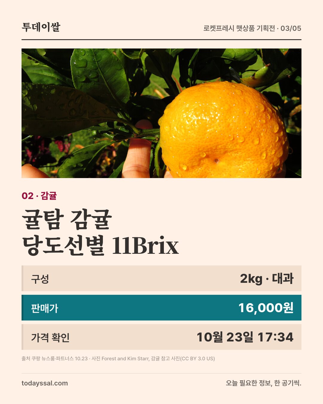 귤탐 당도선별 11Brix 감귤 2kg 대과 16,000원