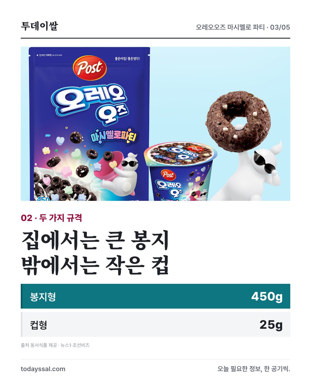 450g 봉지형과 25g 컵형 두 가지 규격