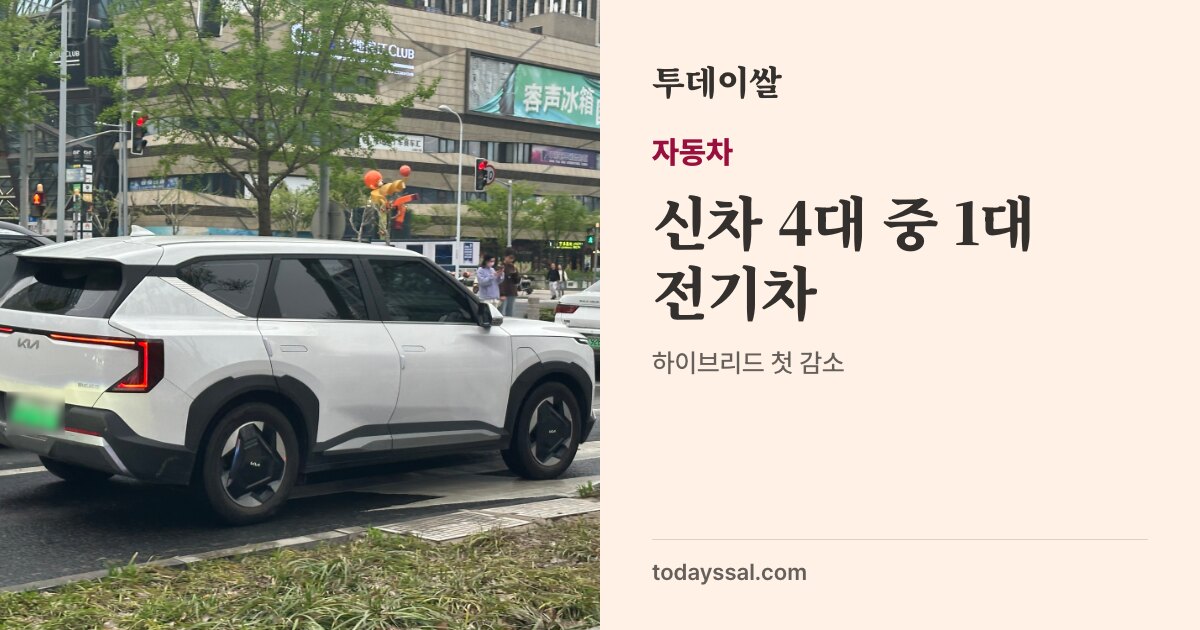 서귀포의 전기차 충전소 사진. 자동차, 신차 4대 중 1대 전기차. 하이브리드는 2013년 이후 첫 감소