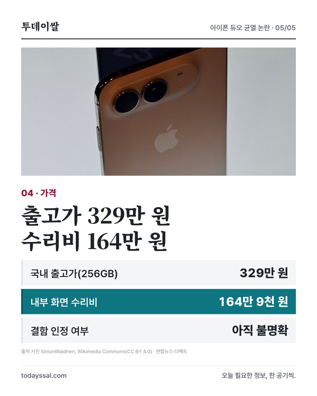아이폰 듀오 국내 출고가와 내부 화면 수리비
