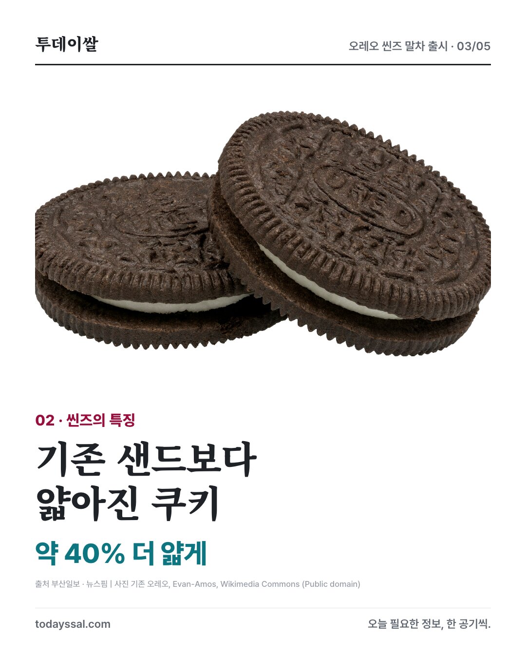 기존 오레오 샌드보다 약 40퍼센트 얇은 씬즈