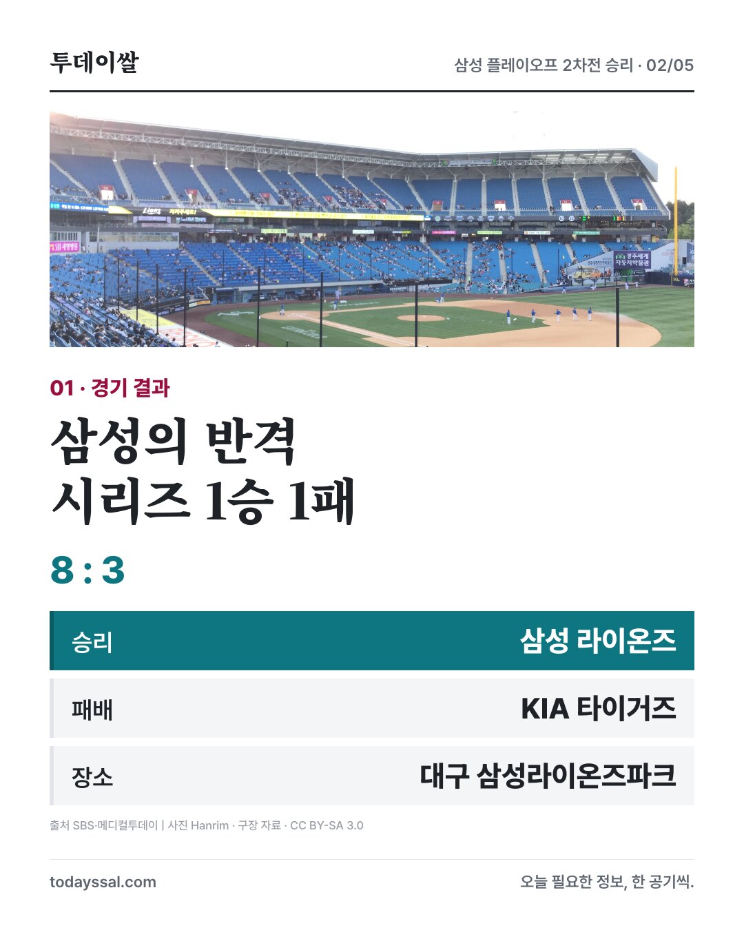 구장 자료사진과 2차전 경기 결과
