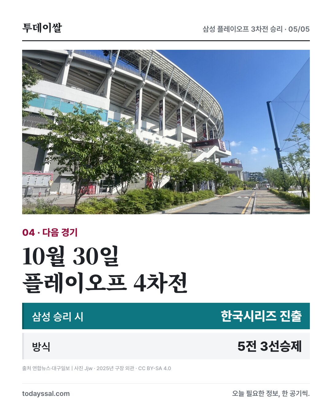 광주 구장 외관과 10월 30일 플레이오프 4차전