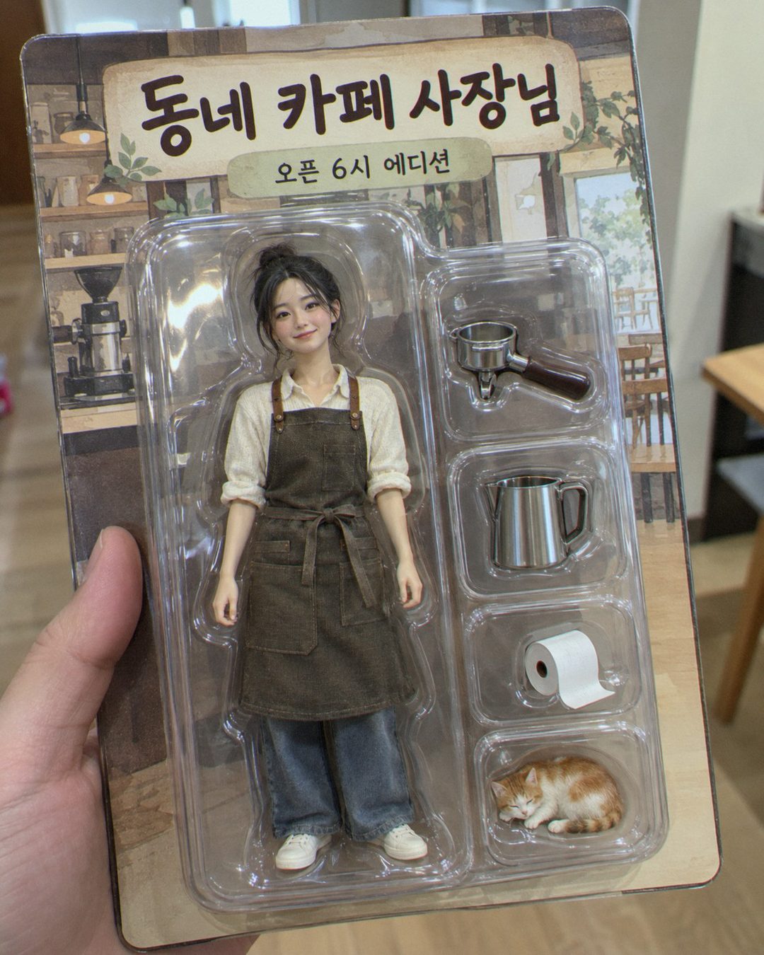 ‘동네 카페 사장님’ 문구가 적힌 블리스터 팩 액션 피규어
