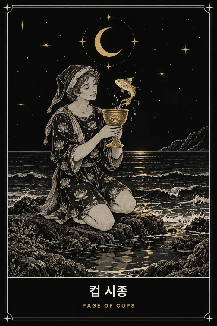 컵 시종 타로 카드 그림
